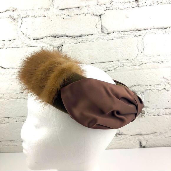Vintage M. Berne Mink Fur Ribbed Satin Bow Headband Hat - Picture 3 of 7